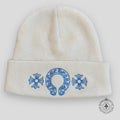 Chrome Hearts Horseshoe Logo Beanie in Cream/Carolina Blue
