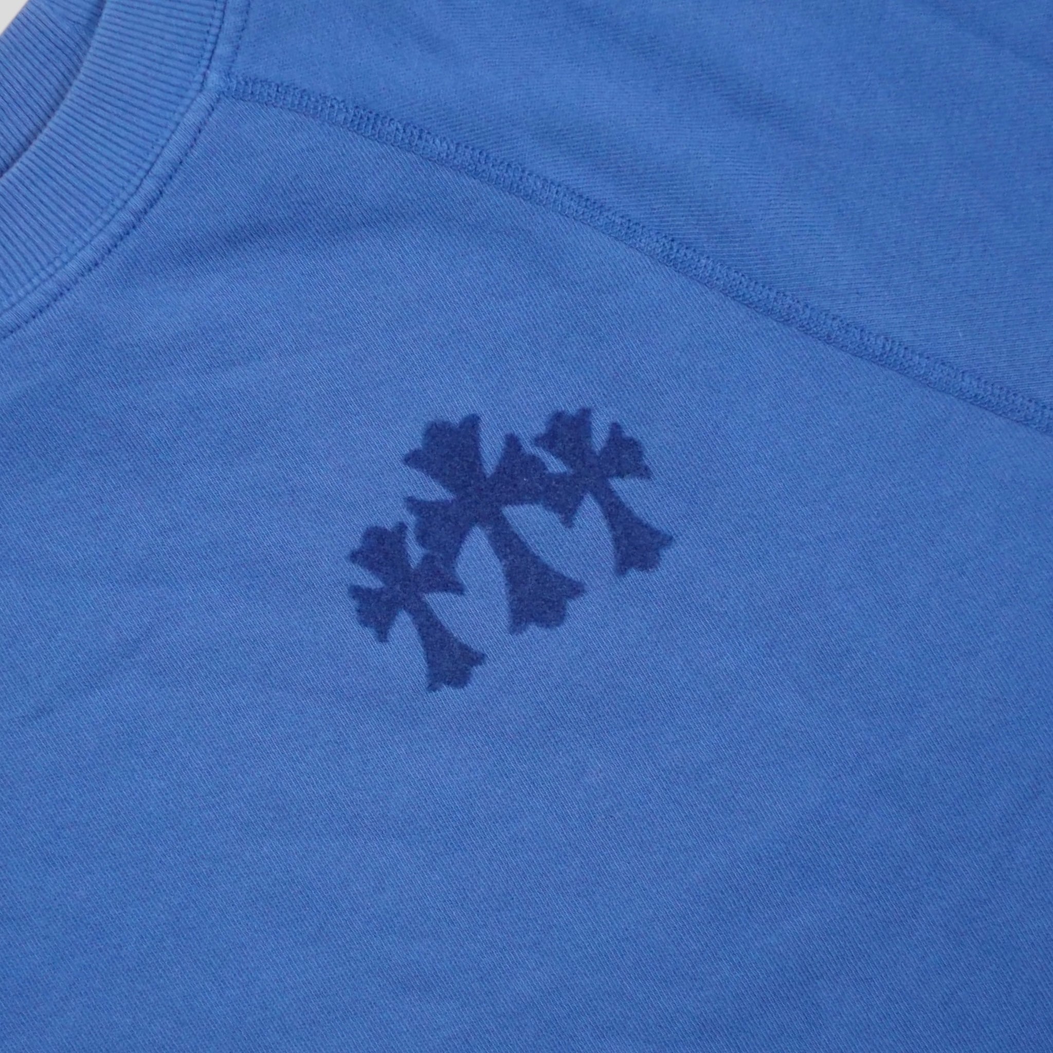Chrome Hearts Women's Triple Cross CH Flocked Crewneck in Blue
