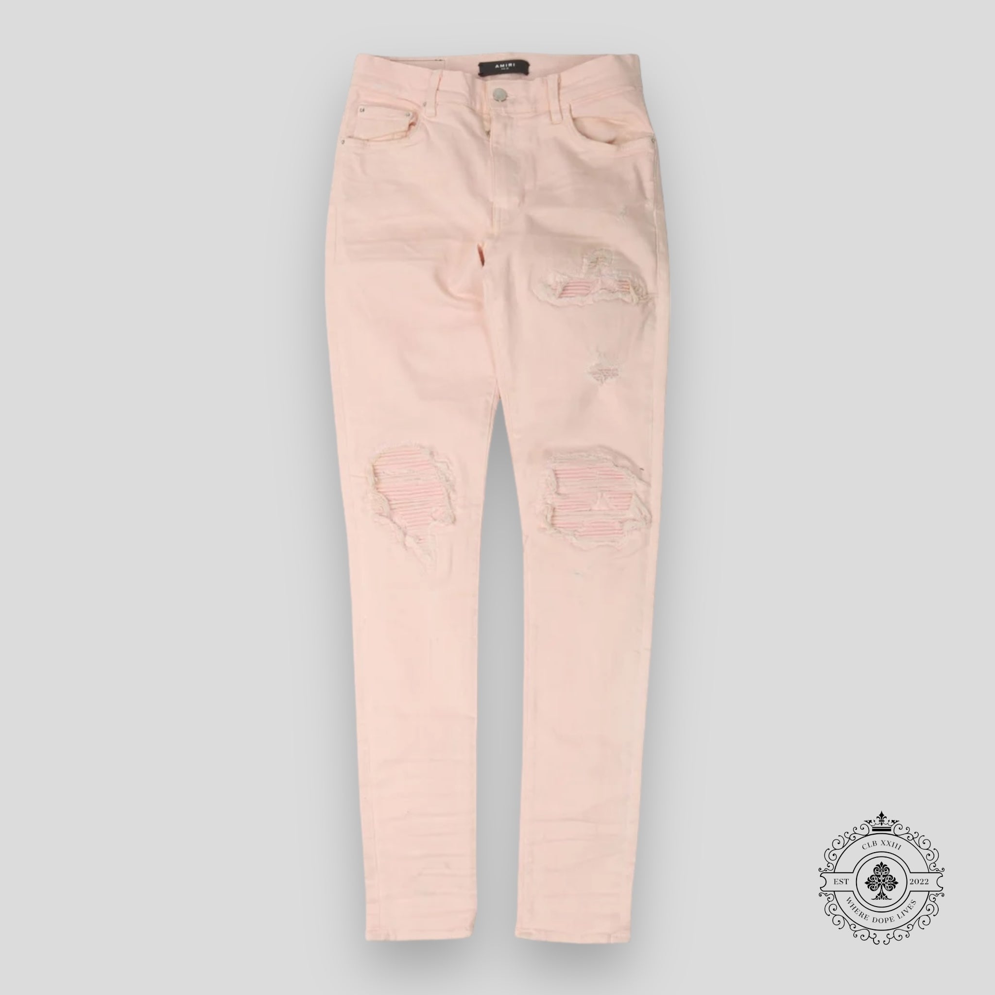Amiri MX1 Distressed Patch Jeans in Pink