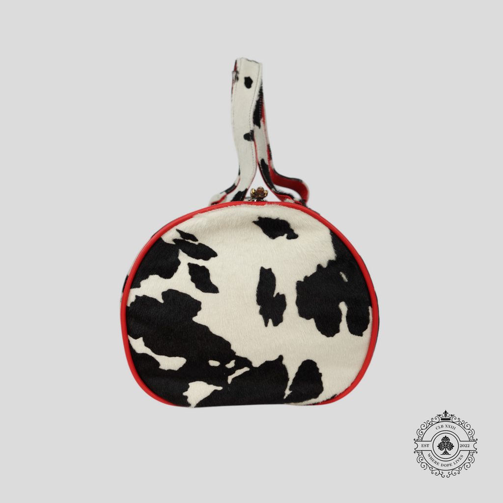 Chrome Hearts Cow Print Leather Cross Patch Mini Duffle Bag