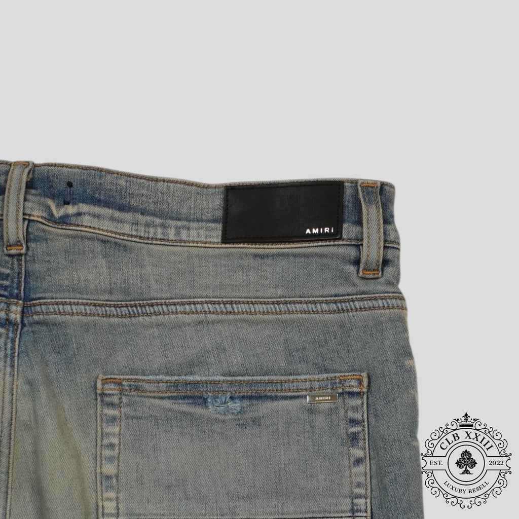 Amiri MX1 Plaid Patch Jeans in Clay Indigo/Red