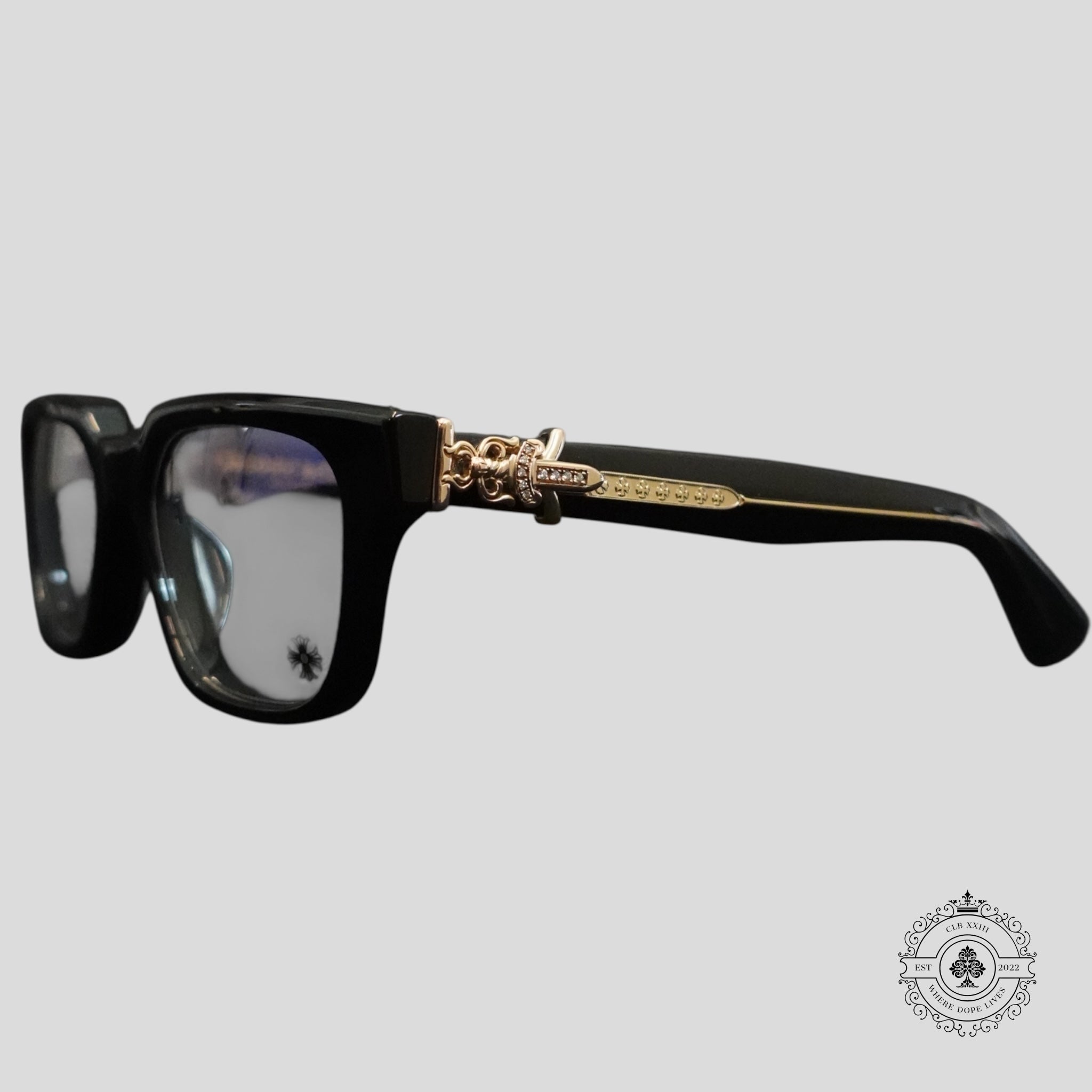 Chrome Hearts Diamond Embellished Vagillionaire II Glasses in Black/Gold