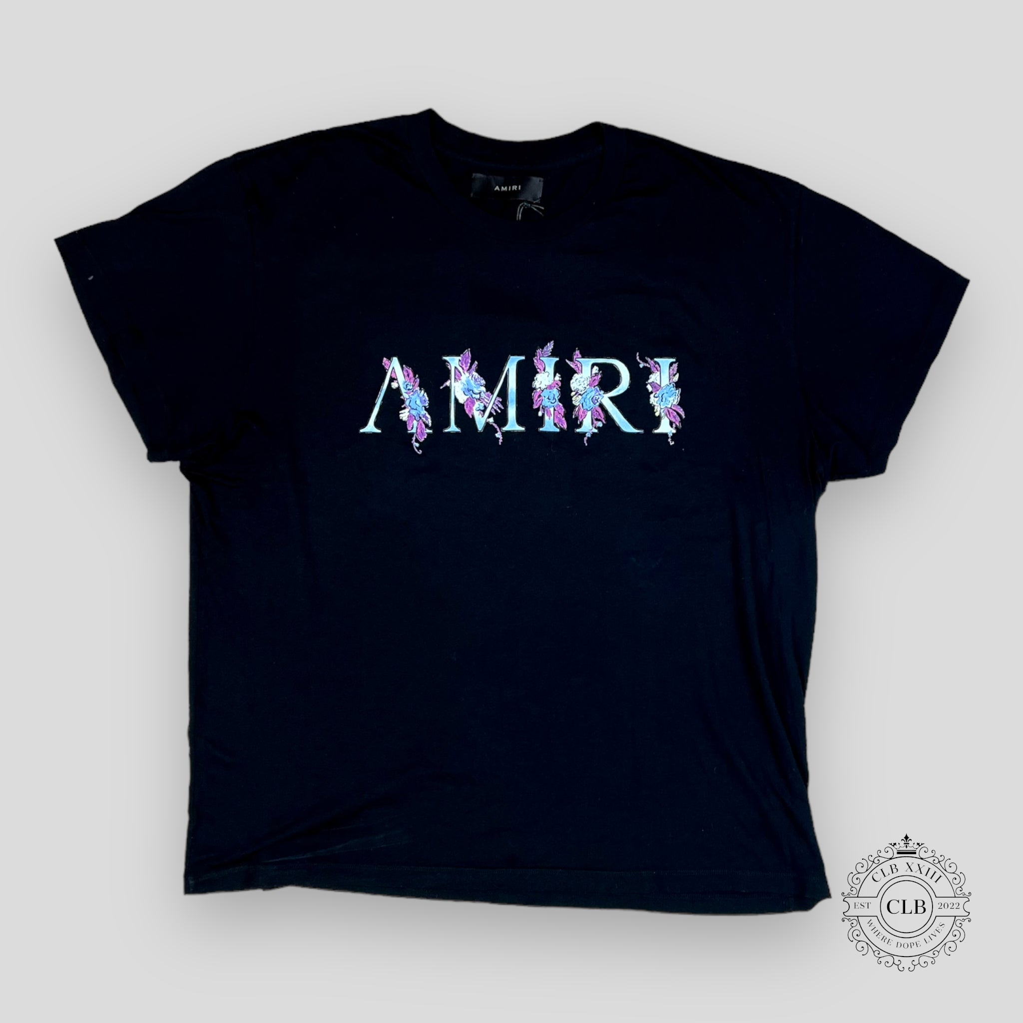 Amiri Floral Logo Tee in Black